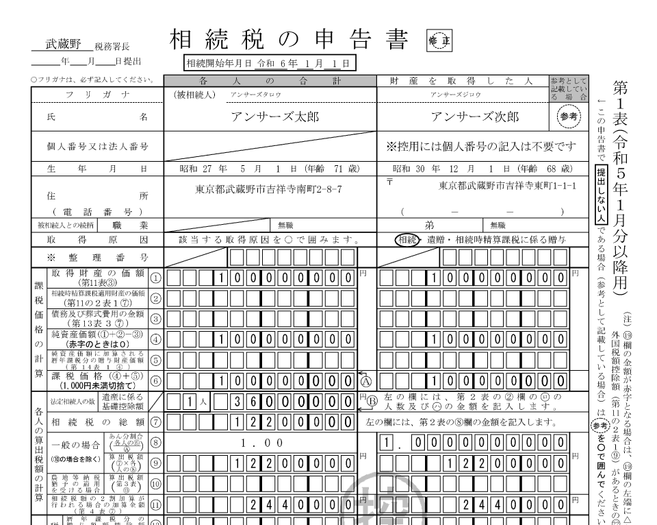 相続税の申告書